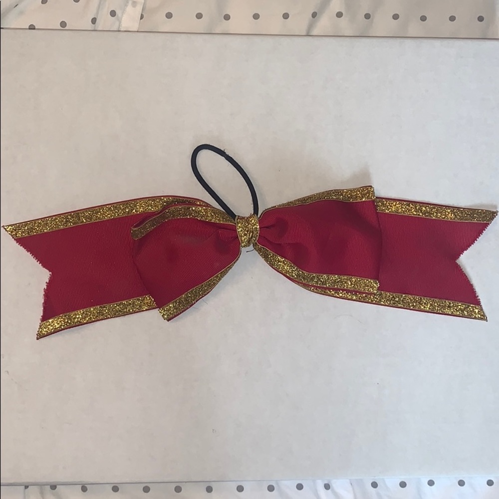 Cardinal Red & Sparkly Gold Cheerleading Bow